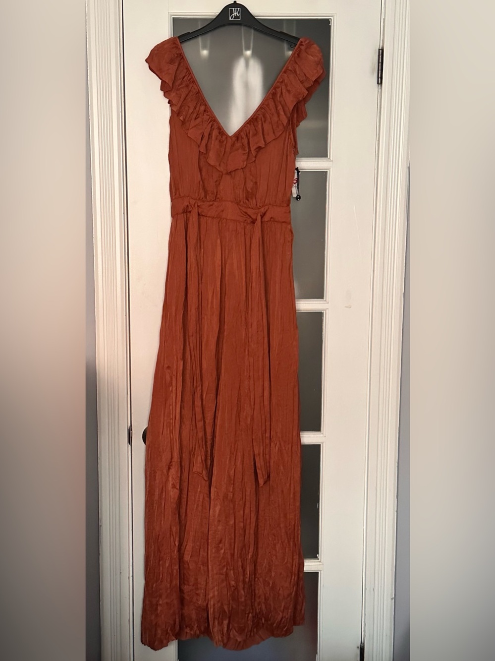 Ruffled V-Neck Maxi Dress in Rust - Women
